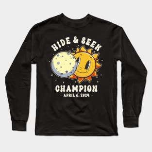 Total Solar Eclipse 2024 Hide & Seek Champion Funny Sun Peeking Out From Behind The Moon Long Sleeve T-Shirt